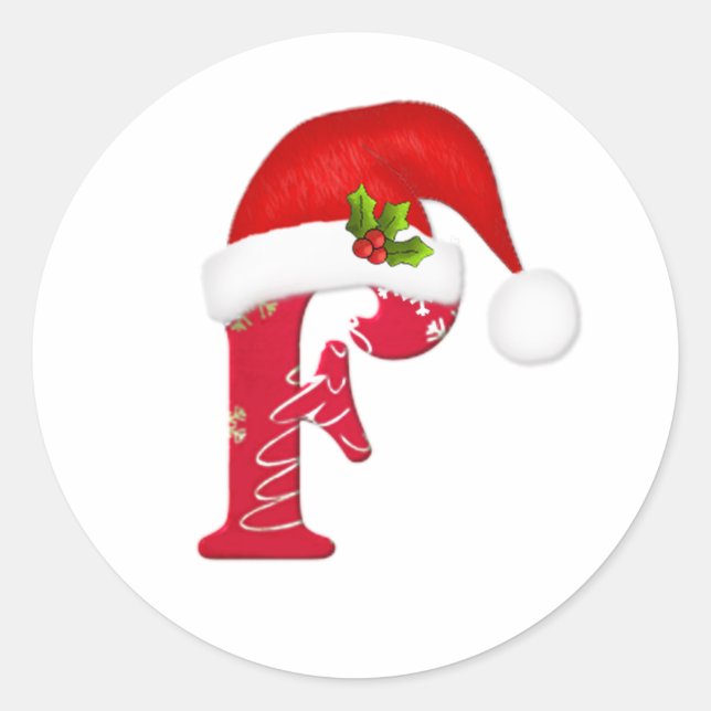 Monogram letter F, Santa hat Christmas  Sticker (Front)