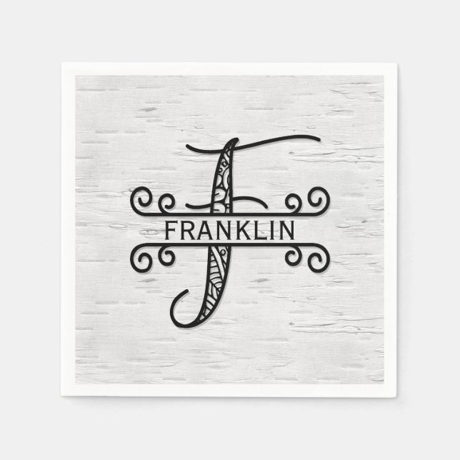 Monogram Letter F with Family Name  Napkin (Front)