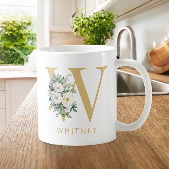Monogram Letter Floral Initial Name Coffee Mug (Creator Uploaded)