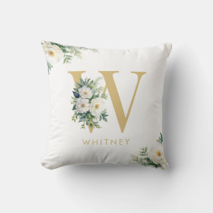 Monogram Letter Floral Initial Name Cushion