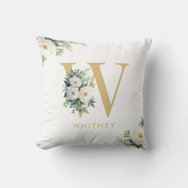 Monogram Letter Floral Initial Name Cushion (Front)