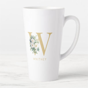 Monogram Letter Floral Initial Name Latte Mug