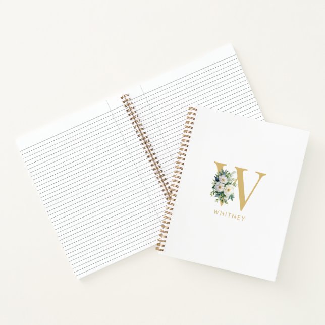 Monogram Letter Floral Initial Name Notebook (Inside)