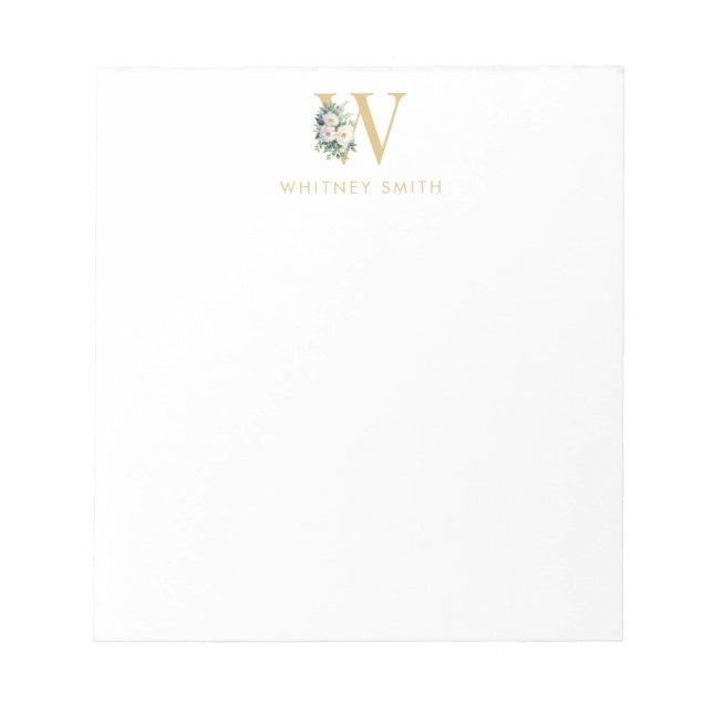 Monogram Letter Floral Initial Name Notepad (Front)