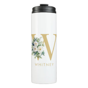 Monogram Letter Floral Initial Name Thermal Tumbler