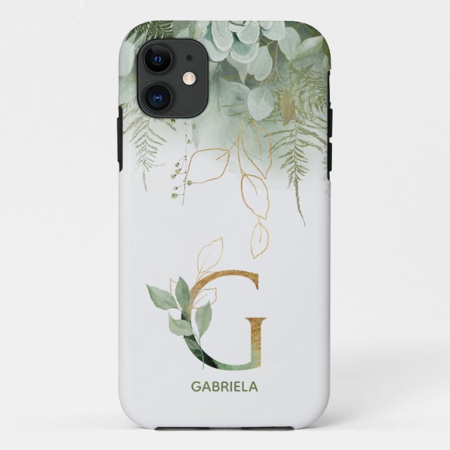 Monogram Letter G Greenery Case-Mate iPhone Case (Back)