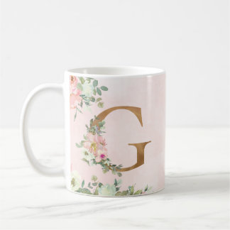 Monogram Letter G Watercolor Floral Coffee Mug