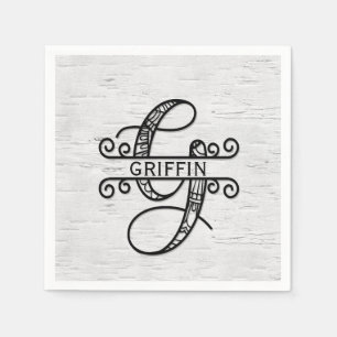 Monogram Letter G with Family Name Napkin