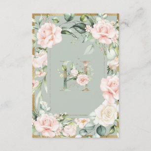 Monogram Letter H Elegant Green Floral Thank You Card