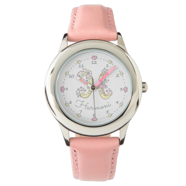 Monogram letter H flower heart custom name Harmoni Watch (Front)