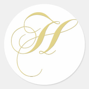 Monogram Letter H Golden Single Classic Round Sticker