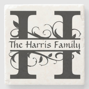 Monogram Letter H Personalised Stone Coaster
