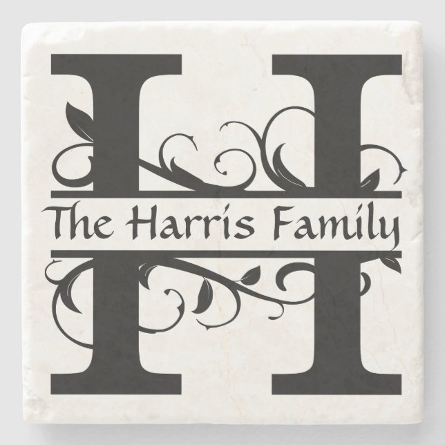 Monogram Letter H Personalised Stone Coaster (Front)