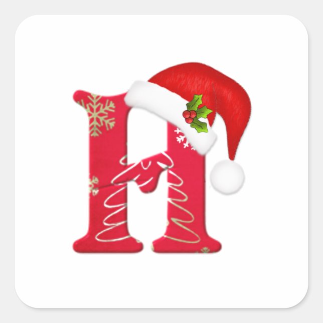 Monogram letter H, Santa hat Christmas  Sticker (Front)