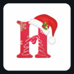Monogram letter H, Santa hat Christmas  Sticker<br><div class="desc">Monogram letter H with Santa hat and holly Christmas  StickeW</div>