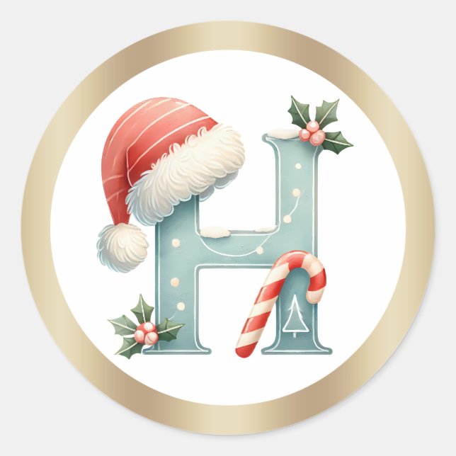 Monogram letter H, Santa hat Christmas  Sticker (Front)