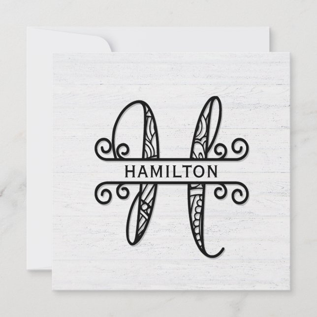Monogram Letter H with Family Name Card (Front)