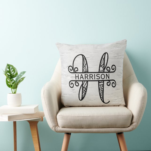 Monogram Letter H with Family Name Cushion (Chair)