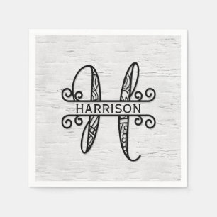Monogram Letter H with Family Name  Napkin