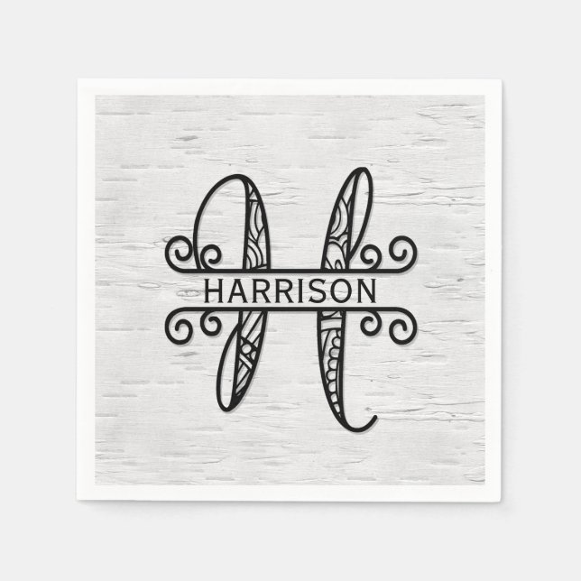 Monogram Letter H with Family Name  Napkin (Front)