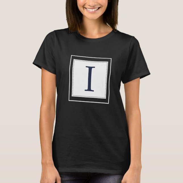 Monogram Letter I Alphabet I Initial Navy Blue   T-Shirt (Front)