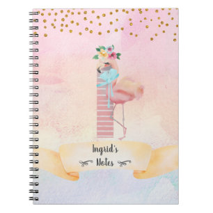 Monogram Letter I Flamingo Girly Notebook