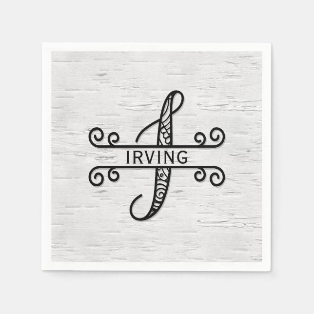 Monogram Letter I with Family Name   Napkin (Front)