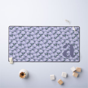 Monogram Letter Initial Blue Purple Floral Pattern Desk Mat