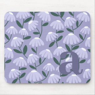 Monogram Letter Initial Blue Purple Floral Pattern Mouse Pad