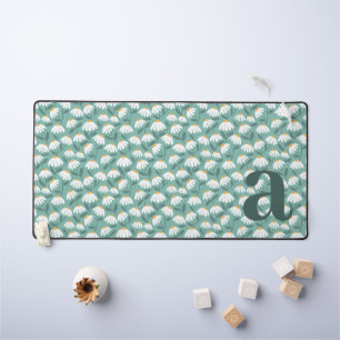 Monogram Letter Initial Green Floral Pattern Desk Mat
