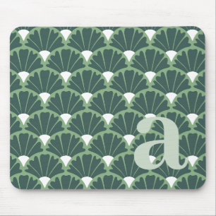 Monogram Letter Initial Green Vintage Pattern Mouse Pad