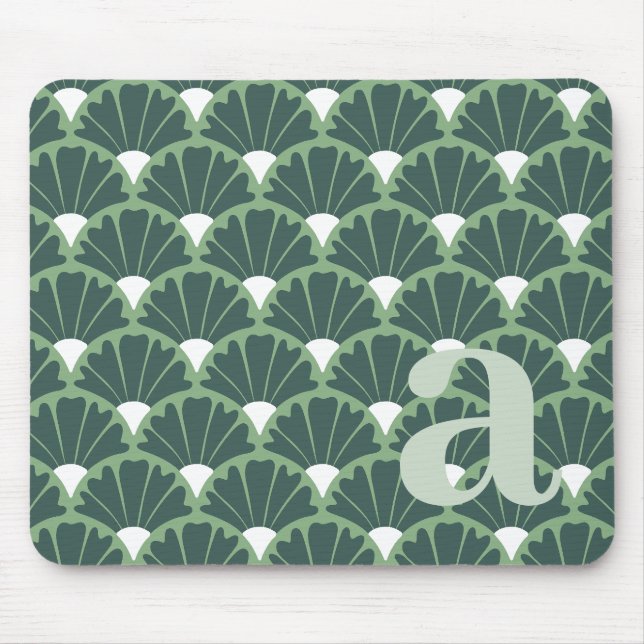 Monogram Letter Initial Green Vintage Pattern Mouse Pad (Front)