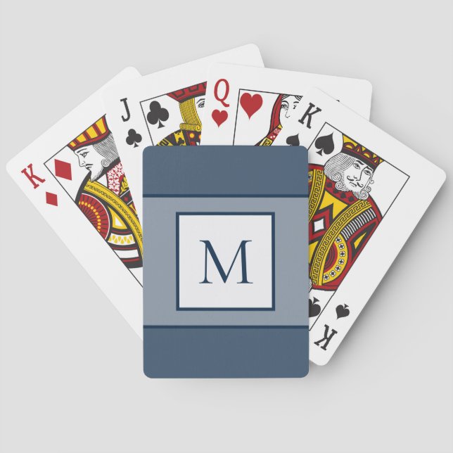 Monogram Letter Initial Modern Stylish Blue Playing Cards (Back)