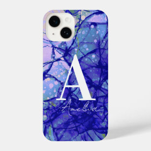 Monogram Letter Initial Name Blue Abstract Art iPhone 14 Case