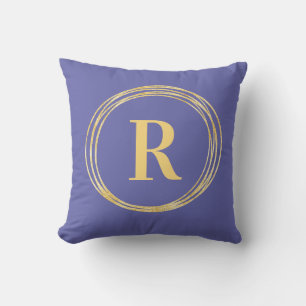 Monogram Letter Initial Periwinkle Gold Circles Cushion