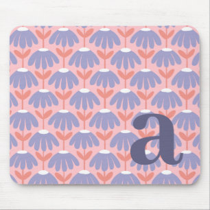 Monogram Letter Initial Pink & Blue Vintage Floral Mouse Pad