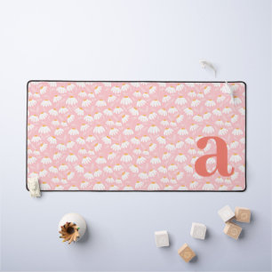 Monogram Letter Initial Pink/White Floral Pattern Desk Mat