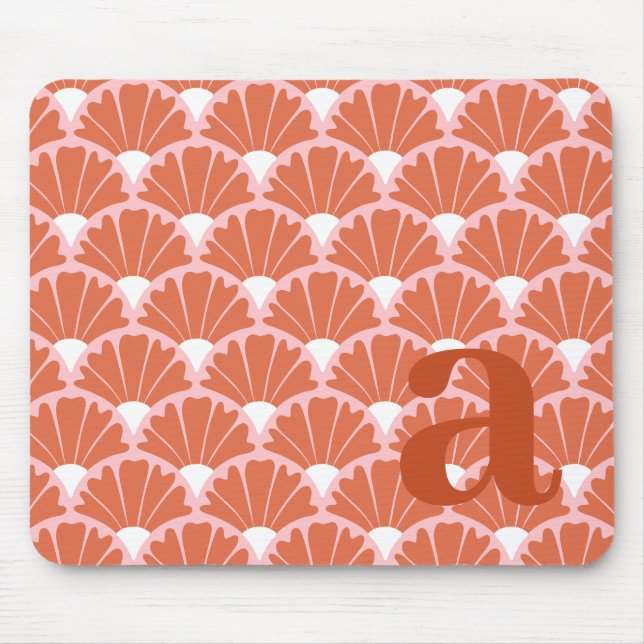 Monogram Letter Initial Red Vintage Pattern Mouse Pad (Front)