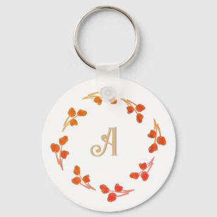 Monogram Letter Initial Retro Berry Red Orange Key Ring