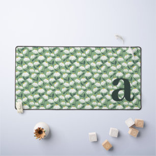 Monogram Letter Initial Sage Green Floral Pattern Desk Mat