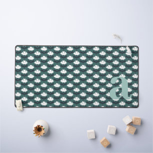 Monogram Letter Initial Sea Green Vintage Flowers Desk Mat
