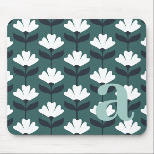 Monogram Letter Initial Sea Green Vintage Flowers Mouse Pad