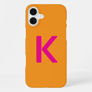 Monogram Letter Initials Orange Pink Custom Colour iPhone 16 Plus Case