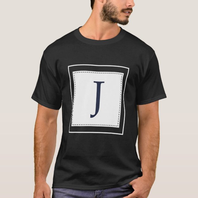 Monogram Letter J Alphabet J Initial Navy Blue T-Shirt (Front)