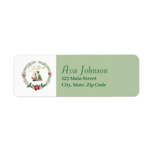 Monogram Letter J Christmas Wreath w/ Santa Claus Return Address Label