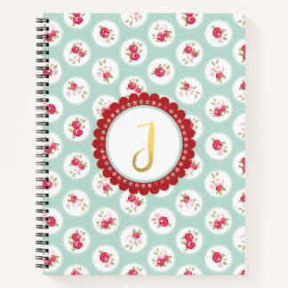 Monogram LETTER J Turquoise Red Country Floral Notebook