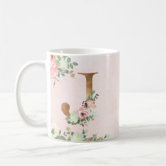 Monogram Letter J Watercolor Floral Coffee Mug