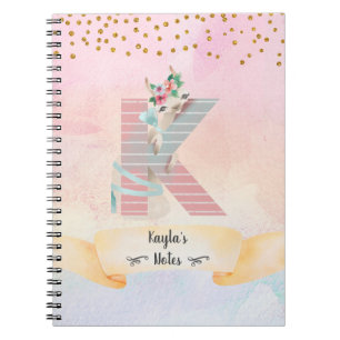 Monogram Letter K Baby Llama Girly Notebook