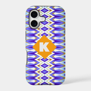 Monogram Letter K Blue and Orange Argyle geometric
