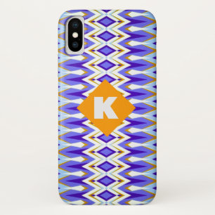 Monogram Letter K Blue and Orange Argyle geometric iPhone X Case
